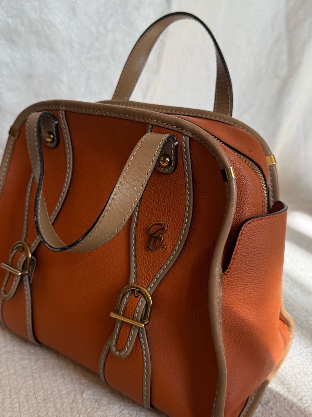 Chloe Orange & Tan Leather Satchel with Gold Hardware - Picture 4 of 13